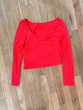 Bright Red Long Sleeve Crop Top
